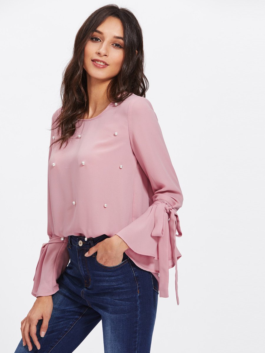 Pearl Embellished Cuff Blouse