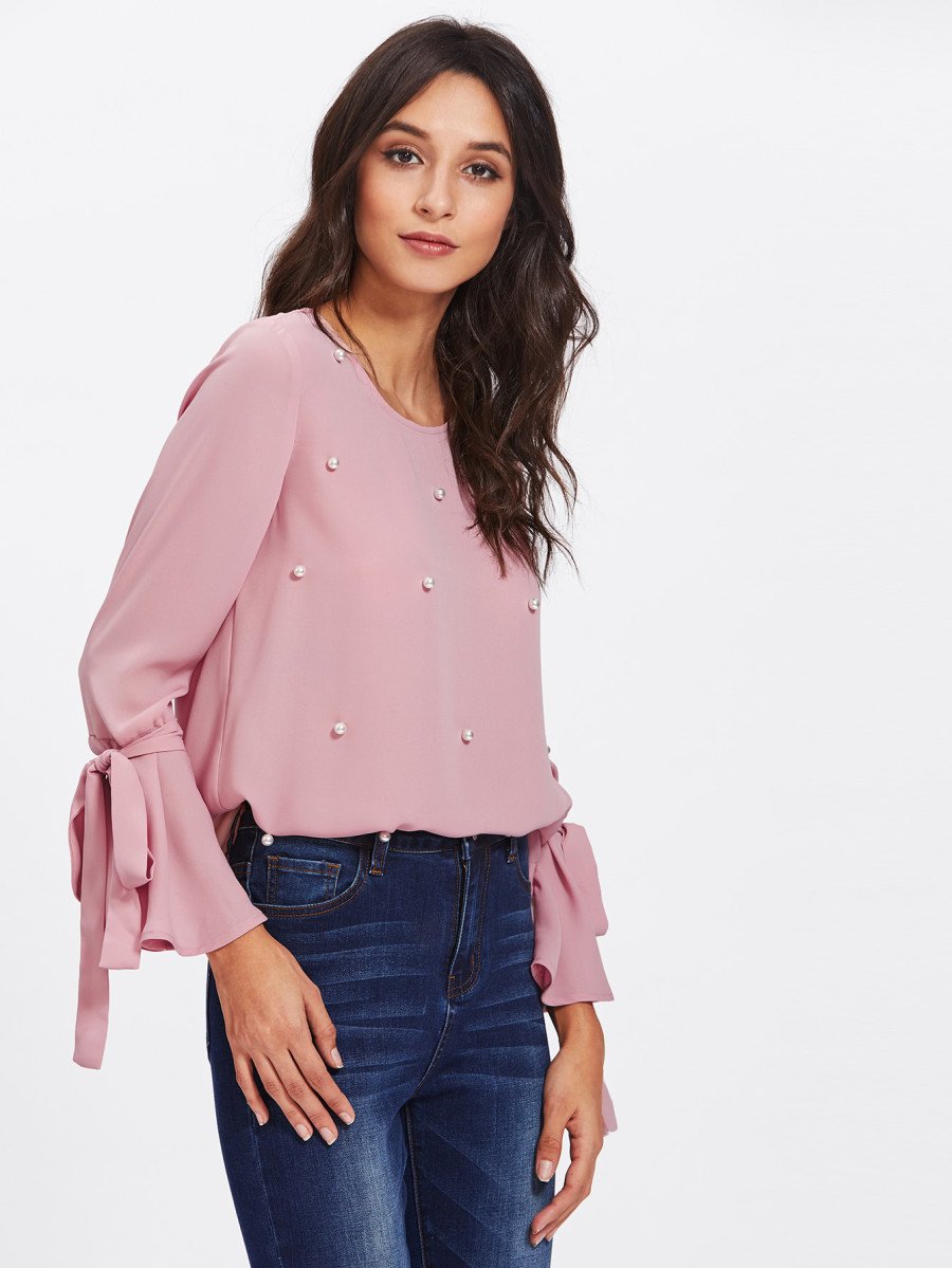 Pearl Embellished Cuff Blouse