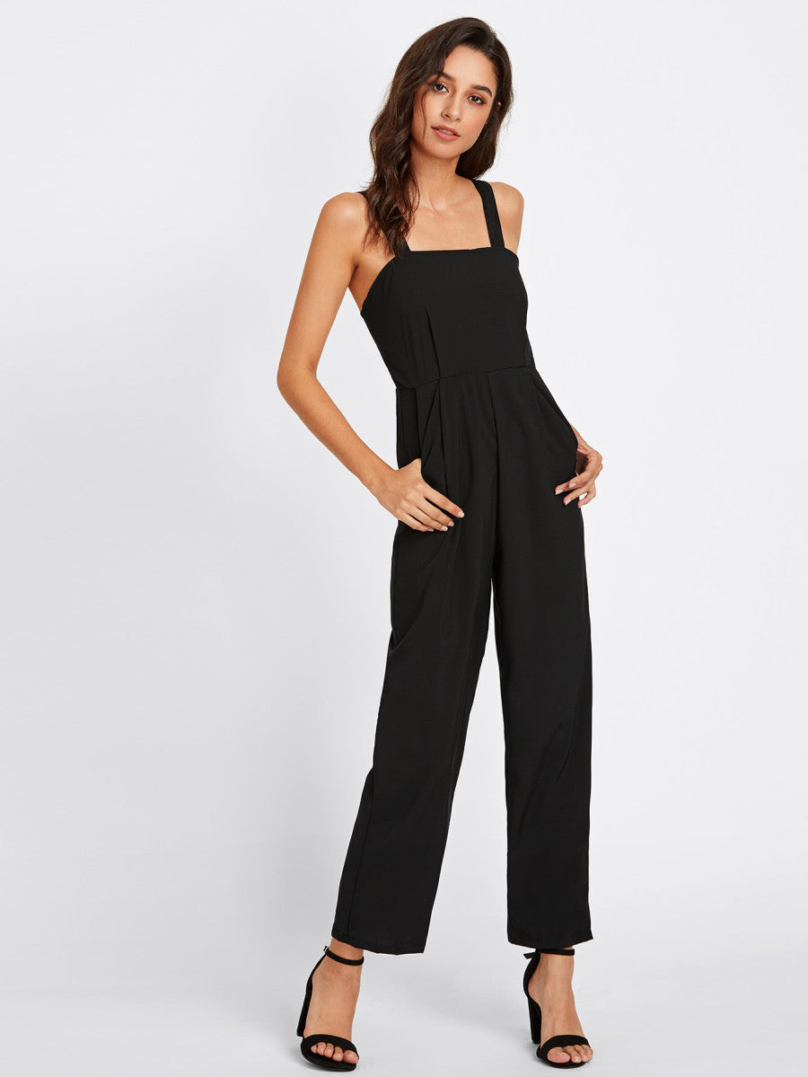 Adjustable Strap Button Back Jumpsuit