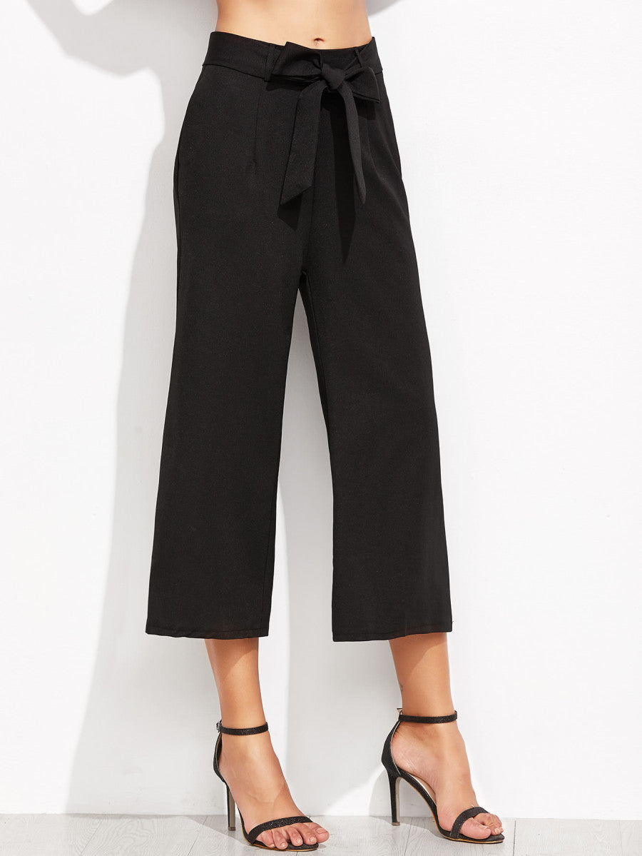 Cropped Self Tie Wide Leg Pants