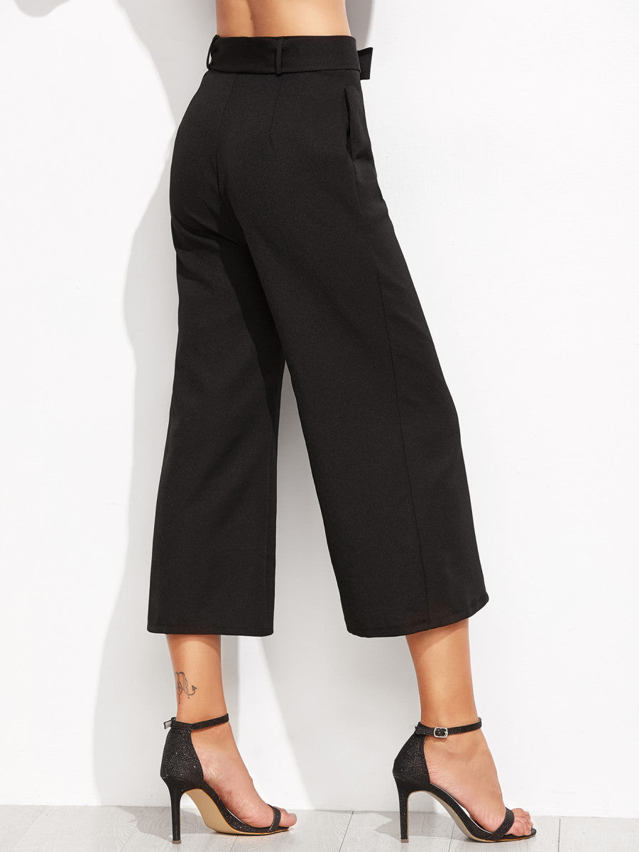 Cropped Self Tie Wide Leg Pants
