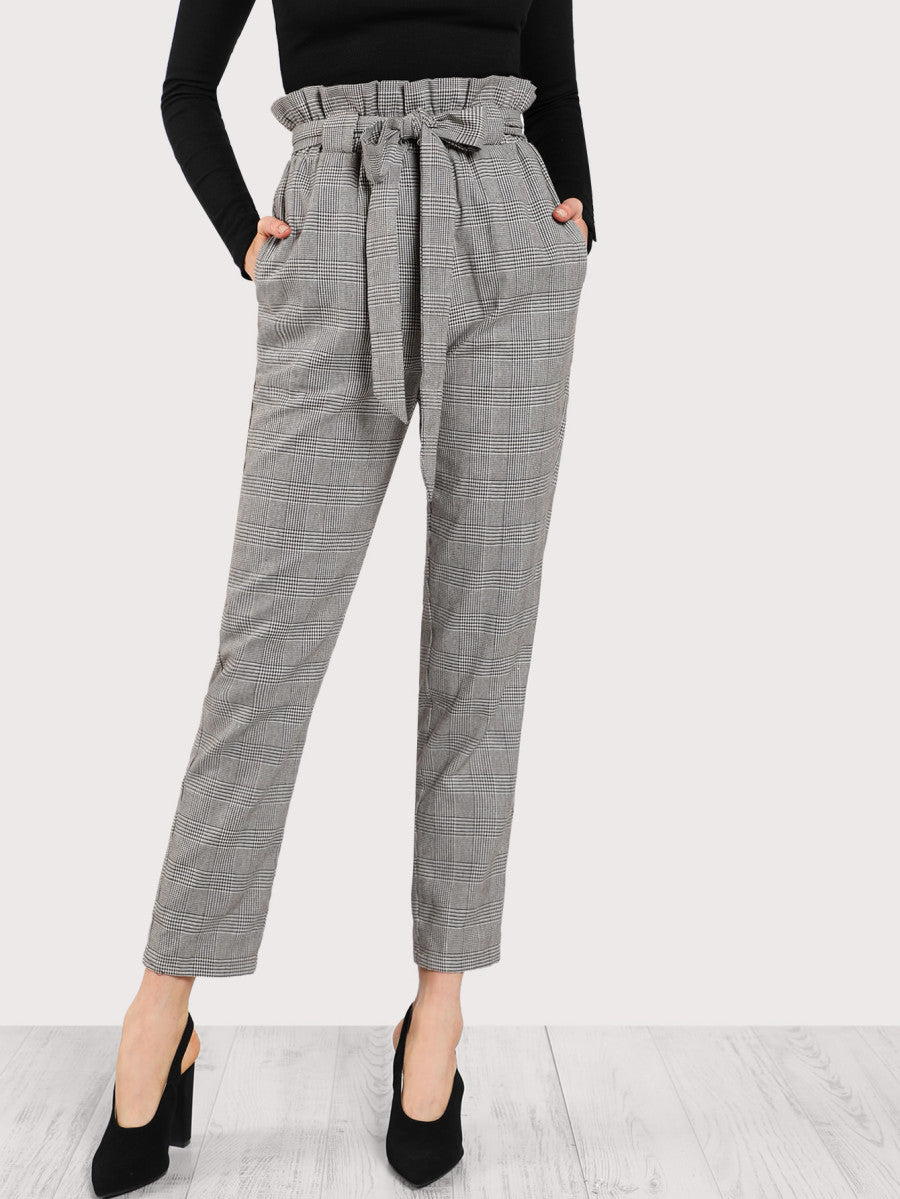 Geruite Broek Met Ruches En Strik Taille