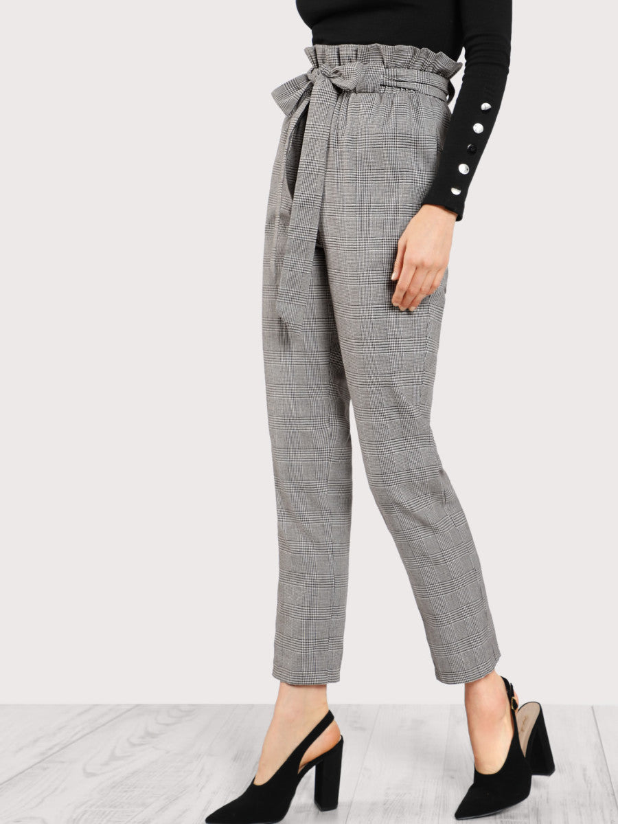 Geruite Broek Met Ruches En Strik Taille