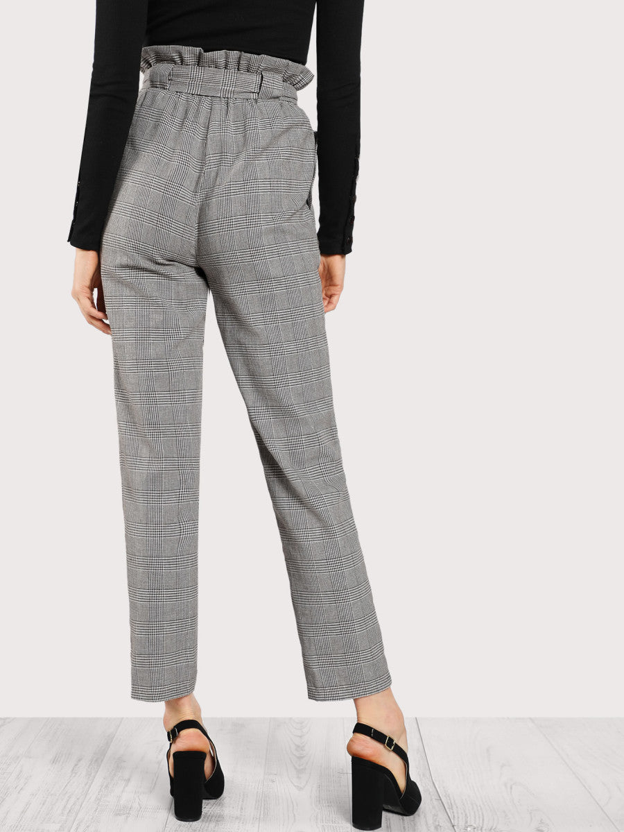 Geruite Broek Met Ruches En Strik Taille