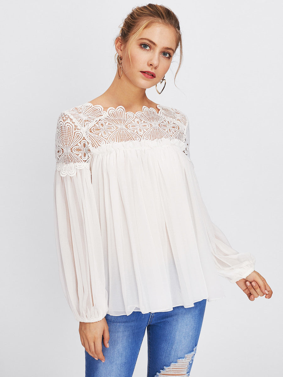 Lace Yoke Smock Top