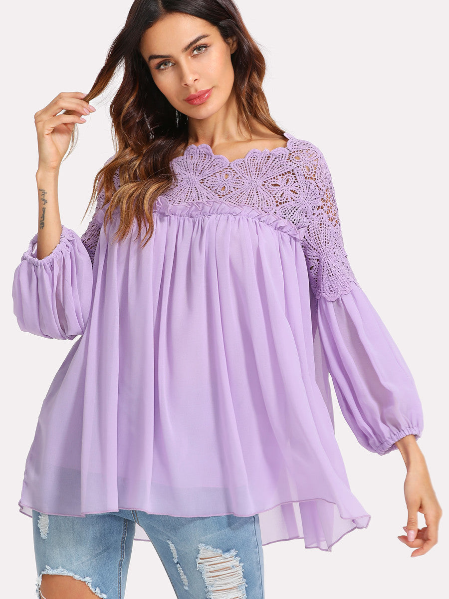 Lace Yoke Smock Top