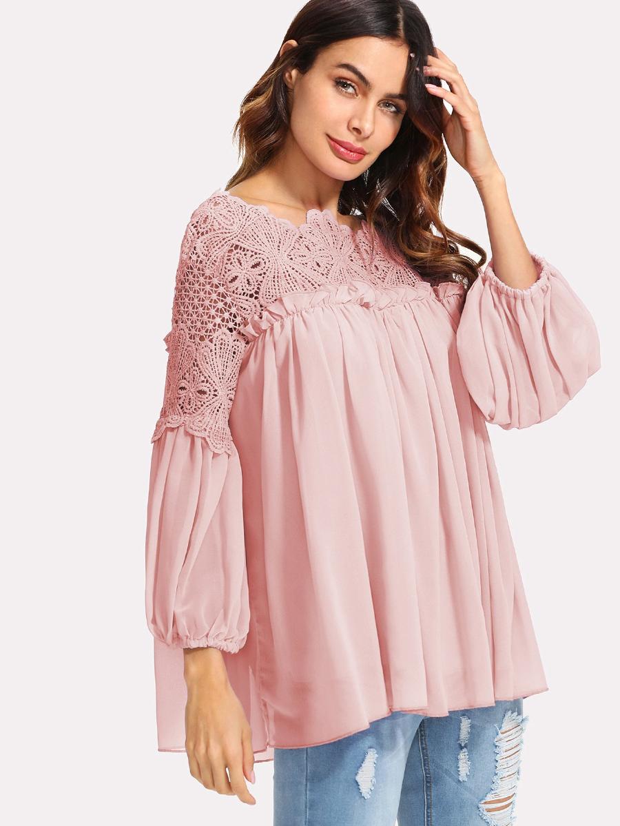 Lace Yoke Smock Top