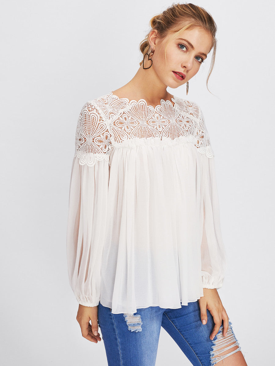 Lace Yoke Smock Top