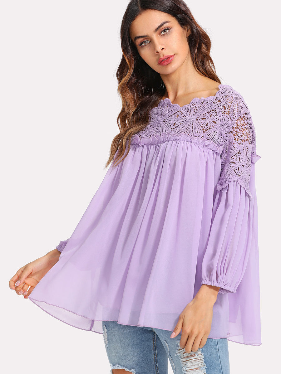 Lace Yoke Smock Top
