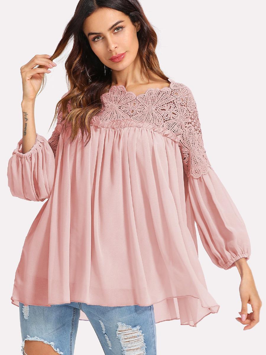 Lace Yoke Smock Top