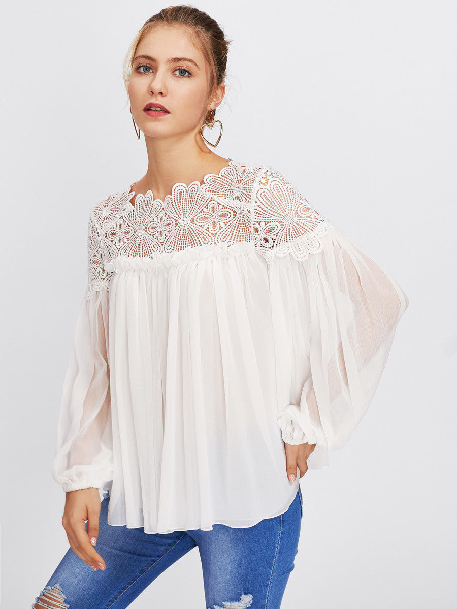 Lace Yoke Smock Top