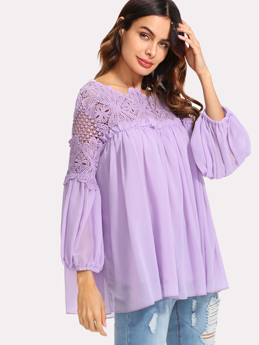 Lace Yoke Smock Top