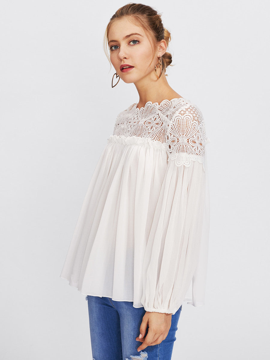 Lace Yoke Smock Top