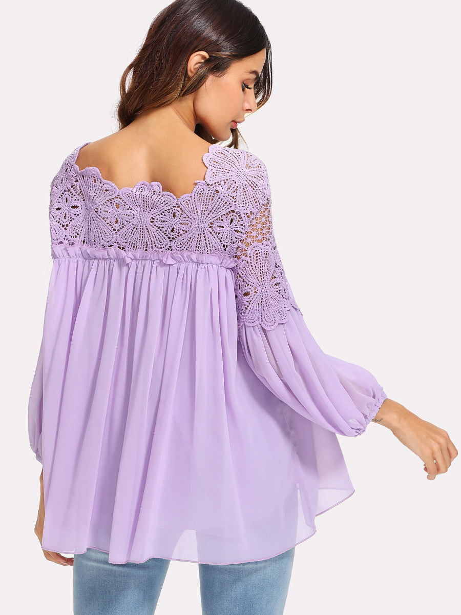 Lace Yoke Smock Top