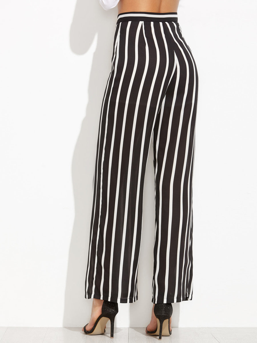 Vertical Striped Wide Leg Pants