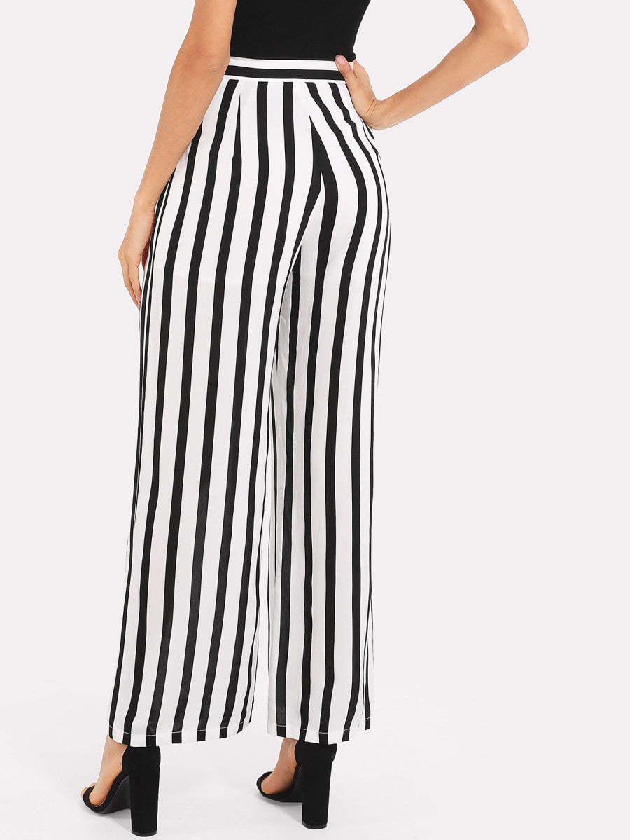 Vertical Striped Wide Leg Pants