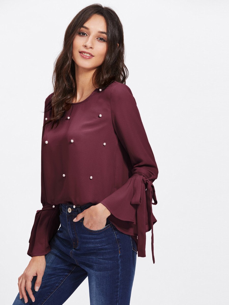 Pearl Embellished Cuff Blouse