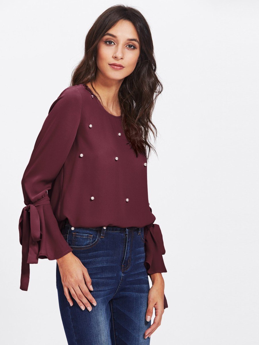 Pearl Embellished Cuff Blouse