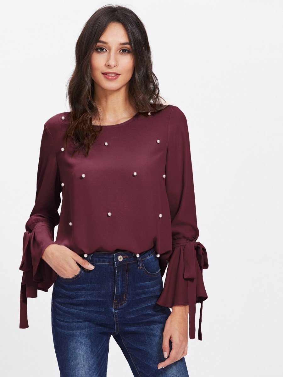 Pearl Embellished Cuff Blouse