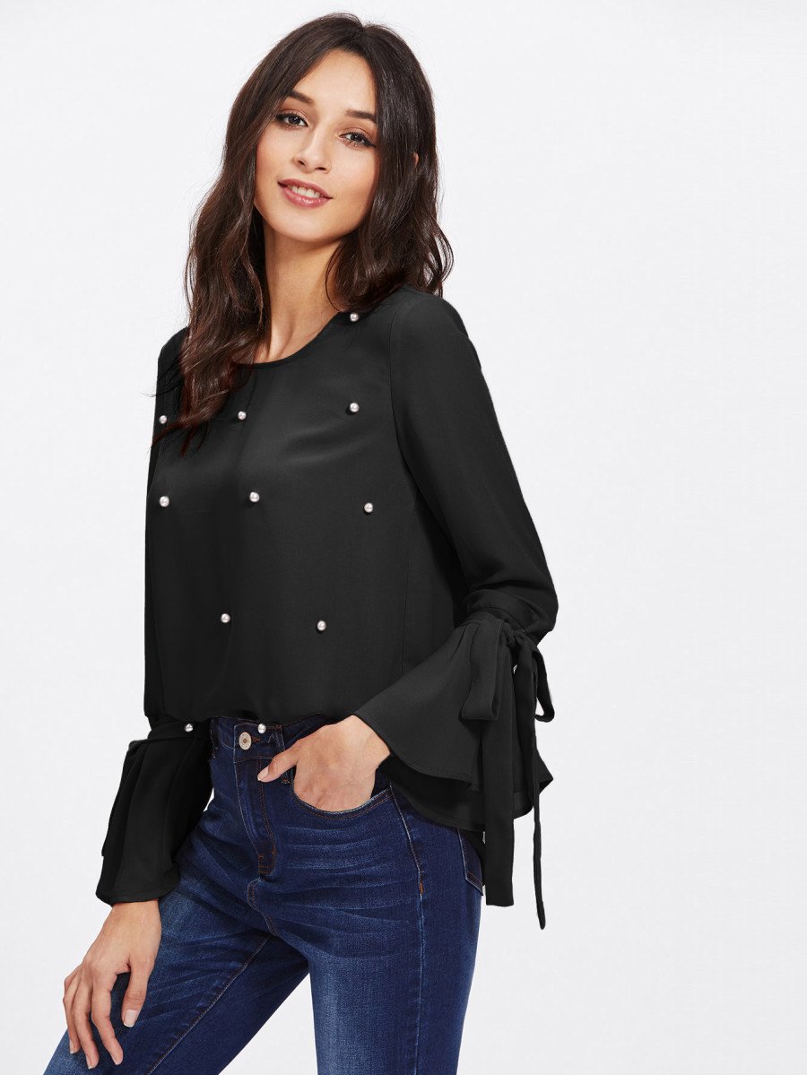 Pearl Embellished Cuff Blouse
