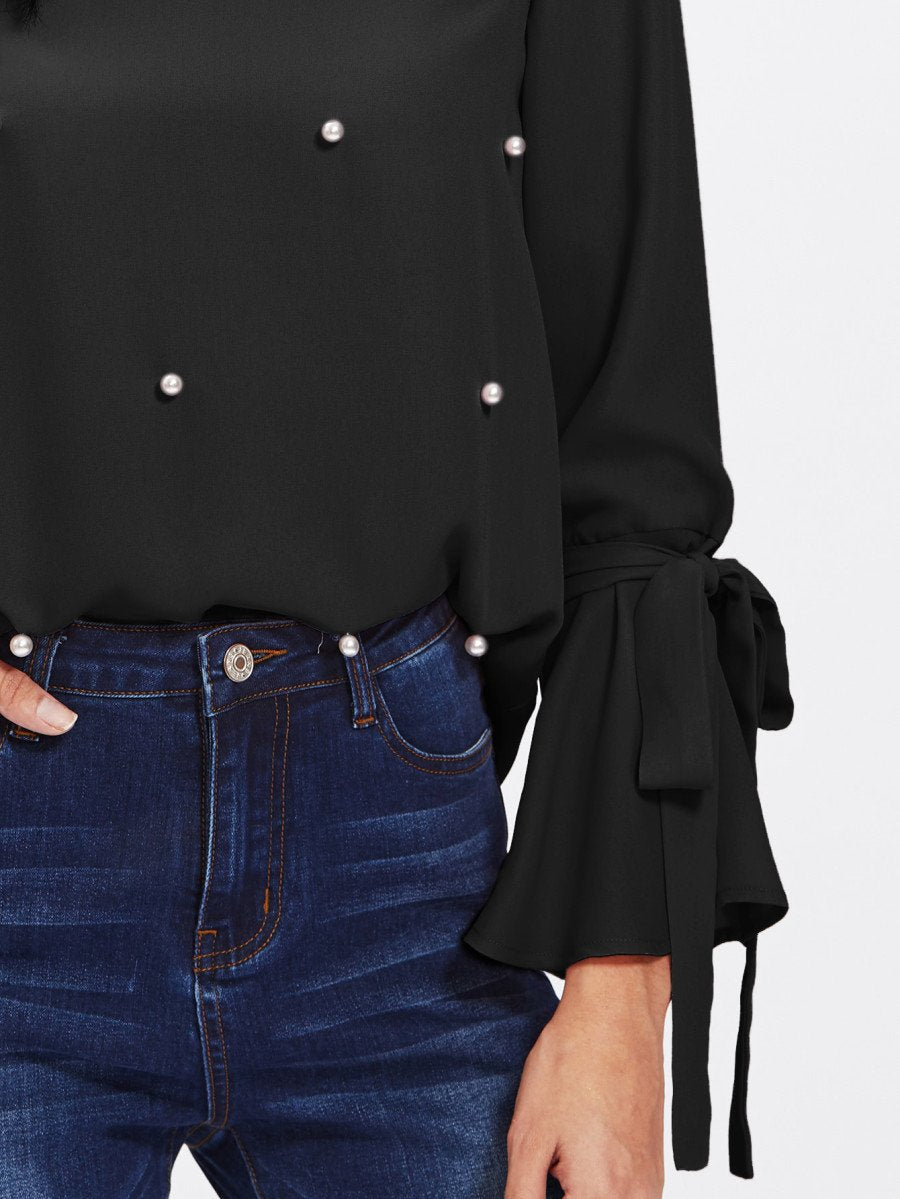 Pearl Embellished Cuff Blouse