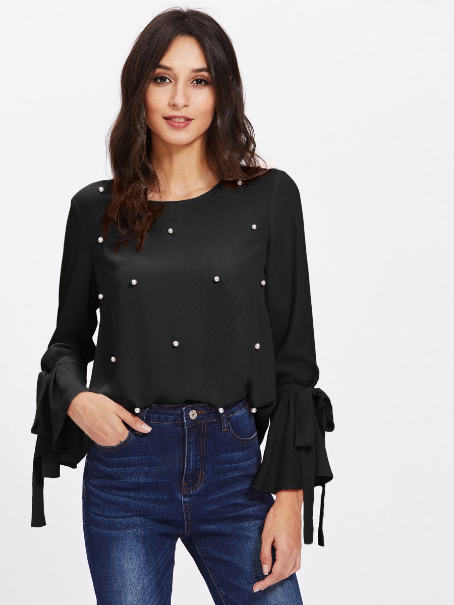 Pearl Embellished Cuff Blouse