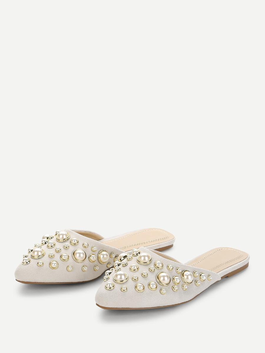 Faux Pearl Mule Flats