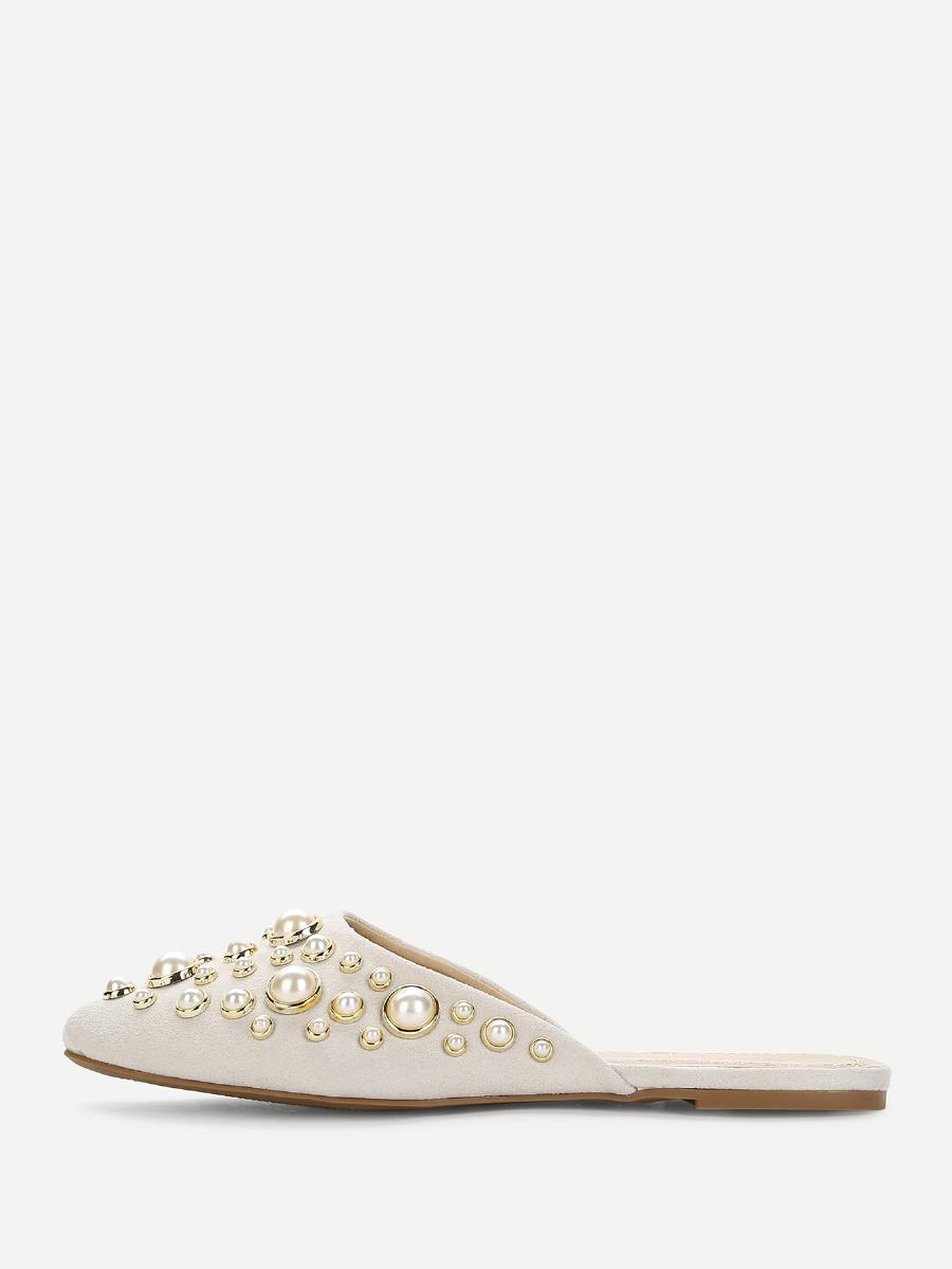 Faux Pearl Mule Flats