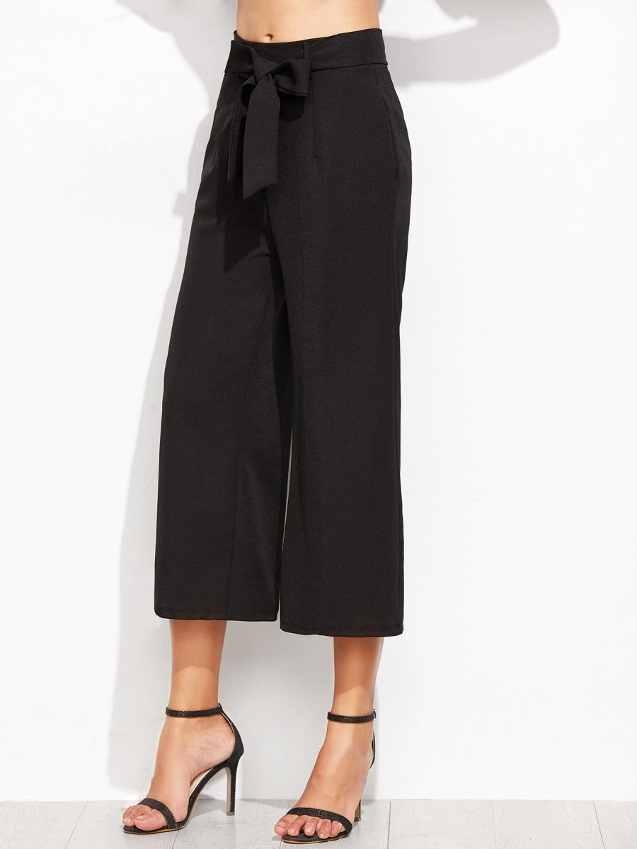 Cropped Self Tie Wide Leg Pants