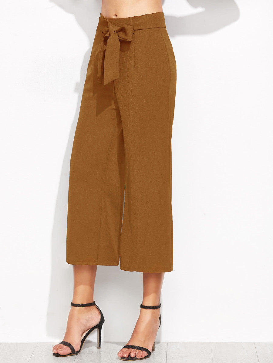 Cropped Self Tie Wide Leg Pants