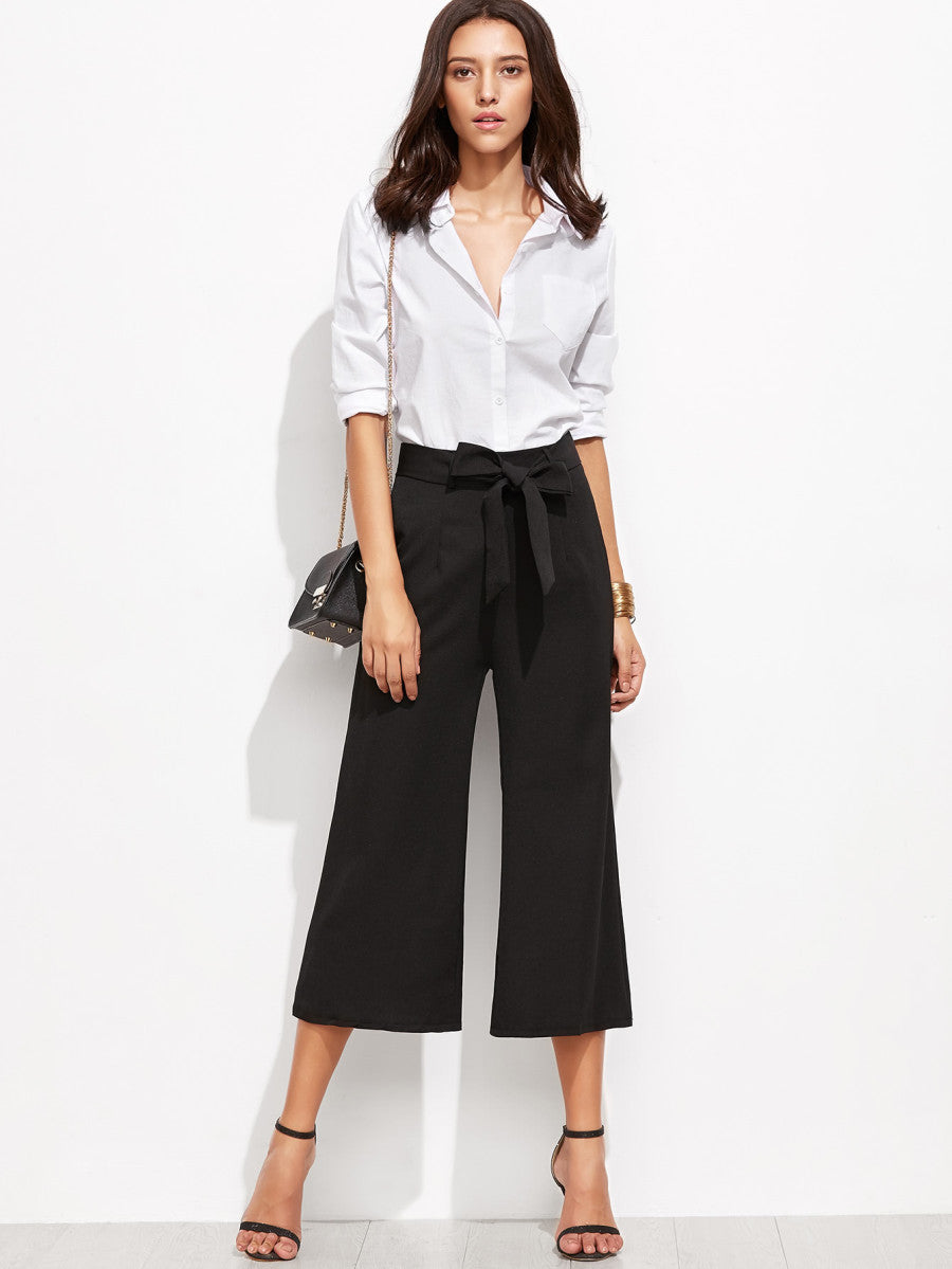Cropped Self Tie Wide Leg Pants