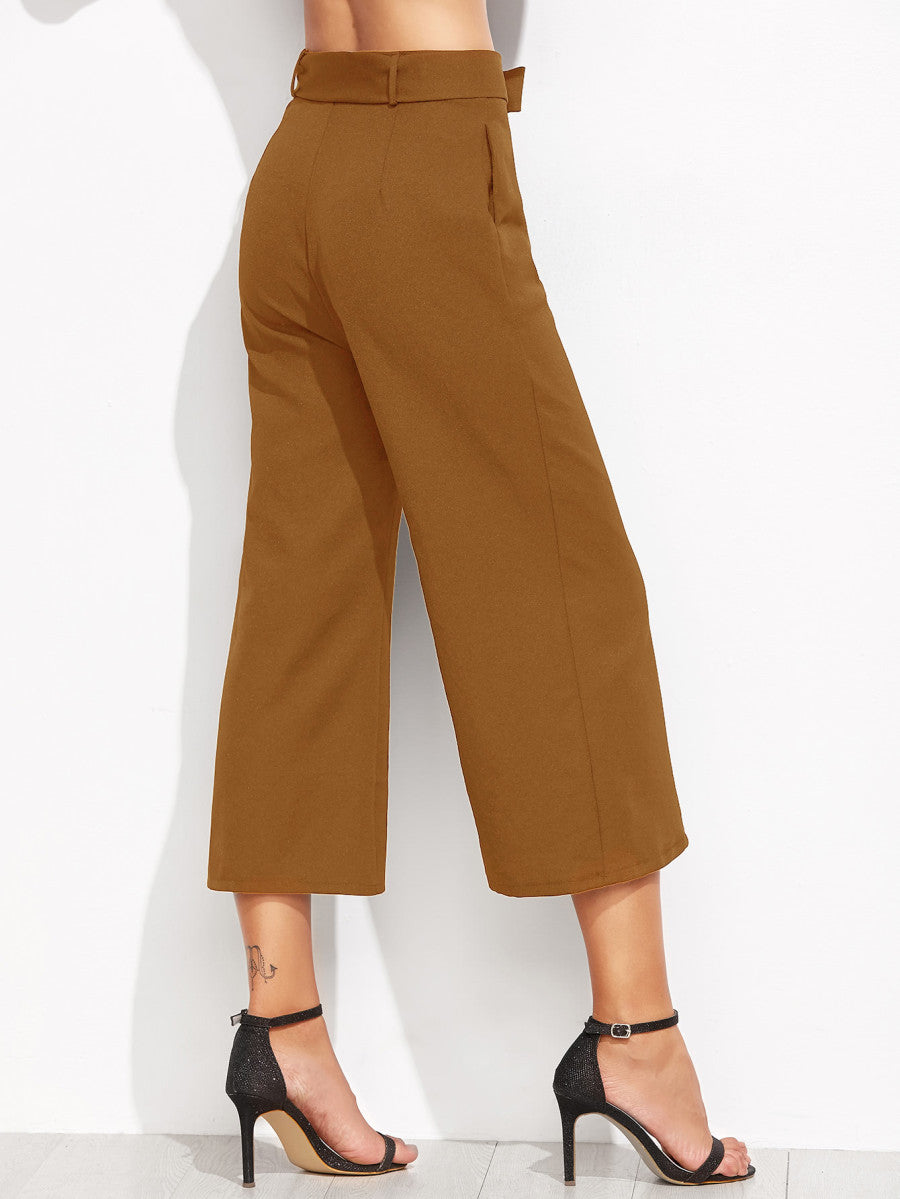 Cropped Self Tie Wide Leg Pants