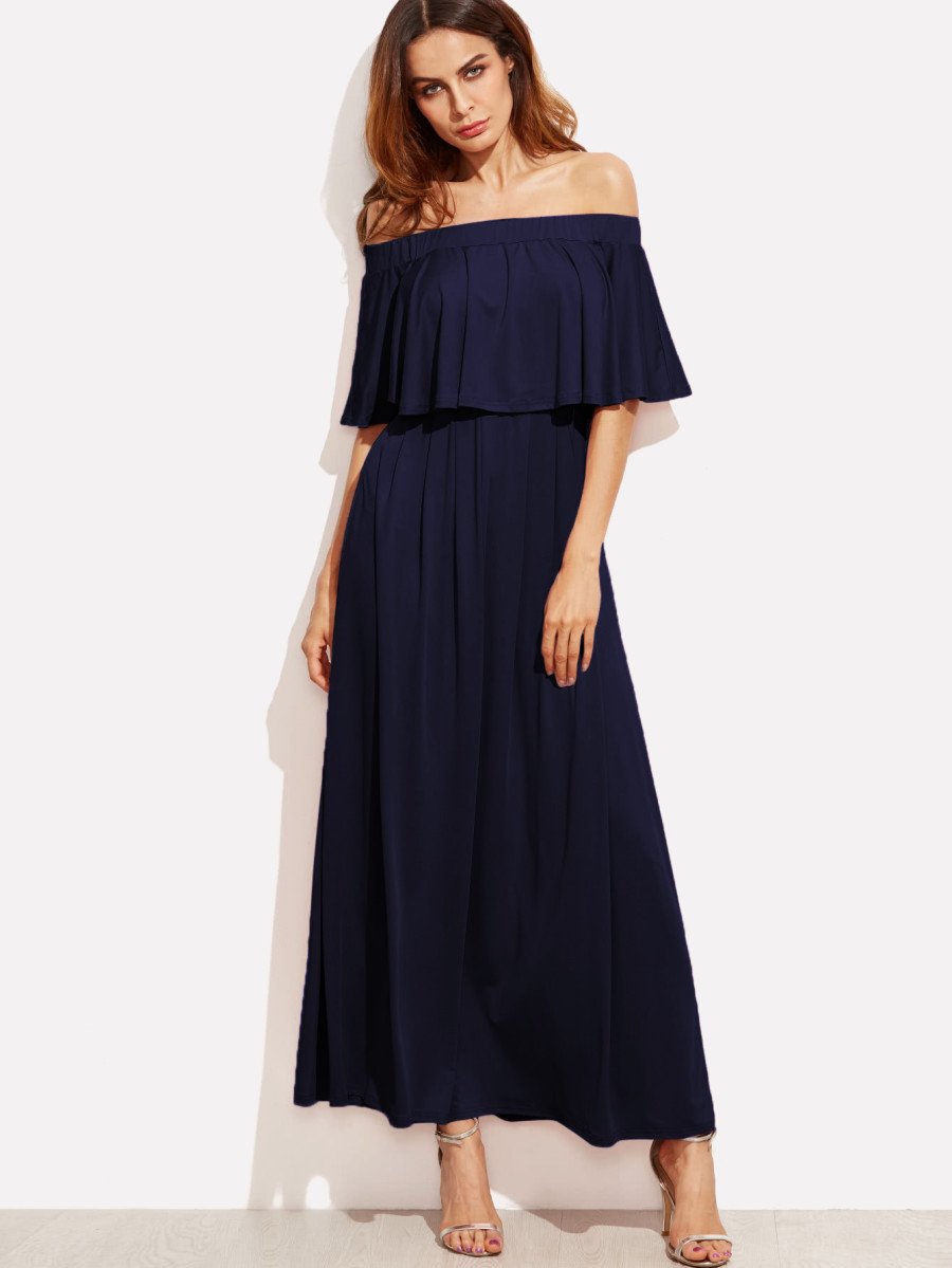 Flounce Layered Neckline Dress