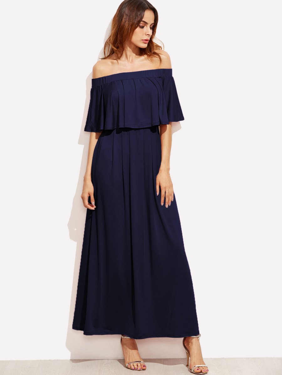 Flounce Layered Neckline Dress