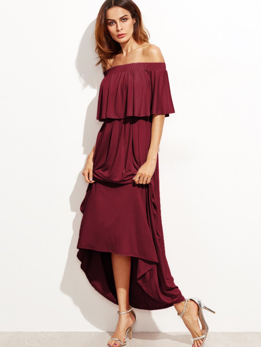 Flounce Layered Neckline Dress