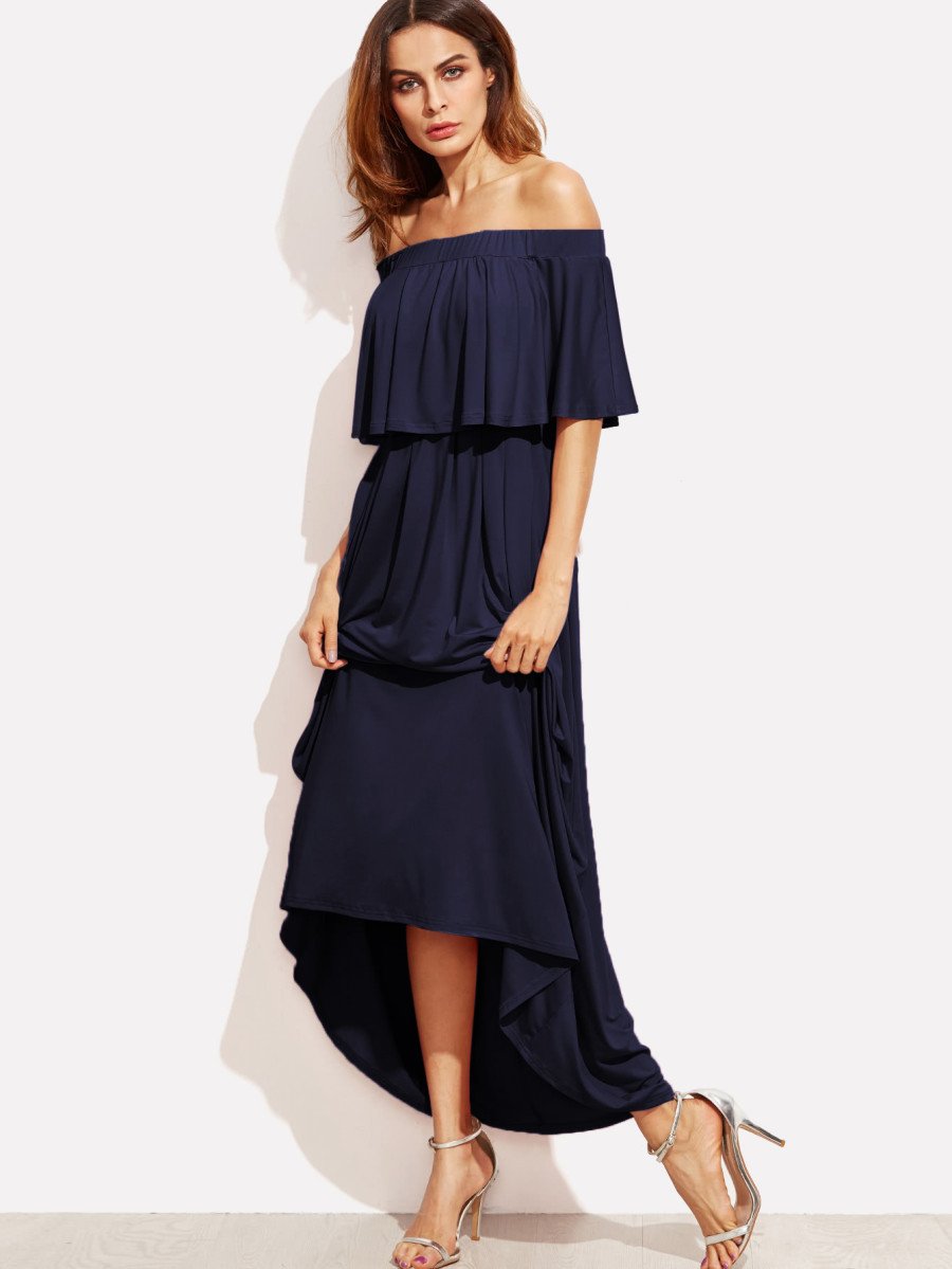 Flounce Layered Neckline Dress