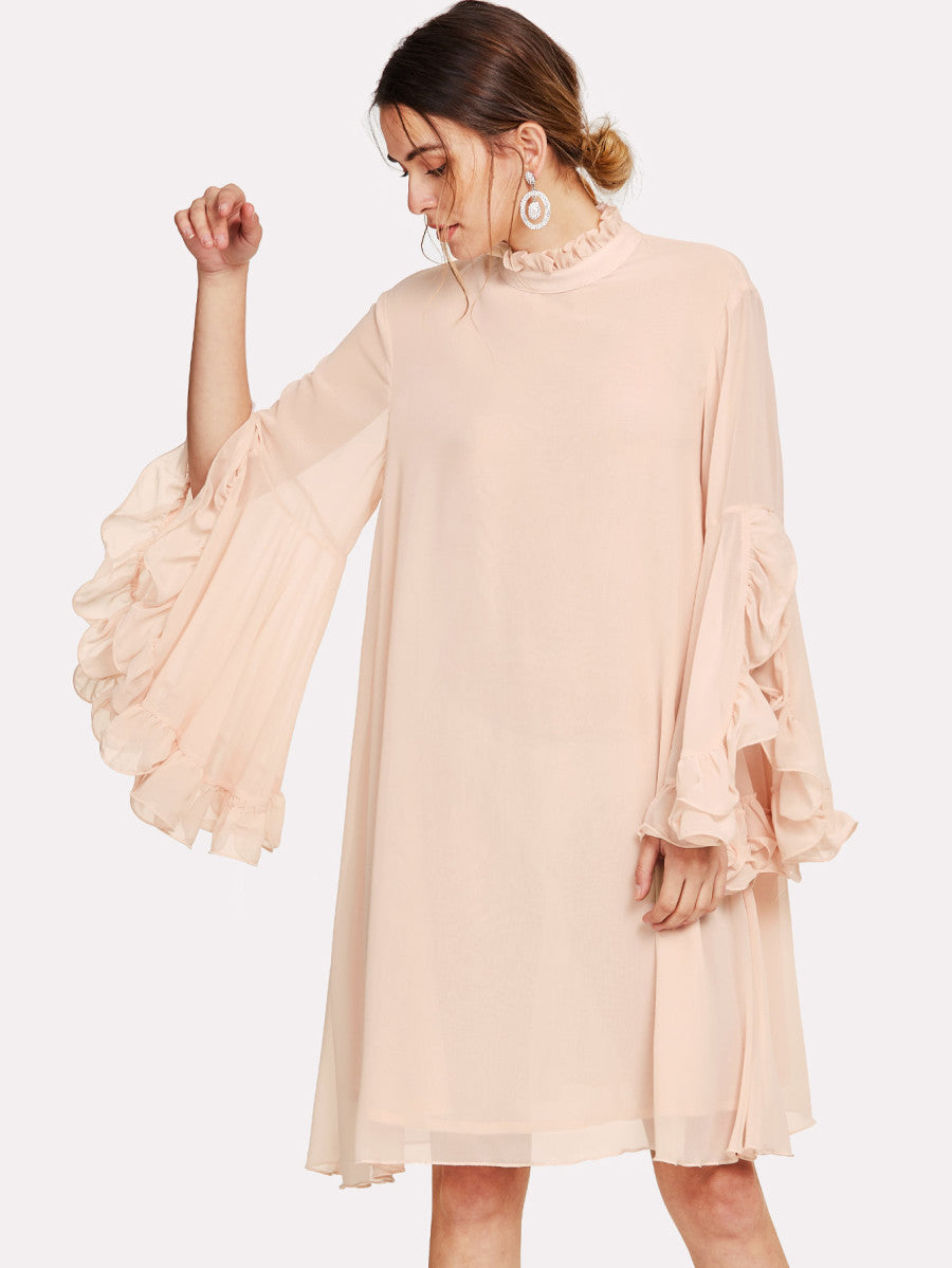 Frill Sleeve And Cuff Flowy Dress