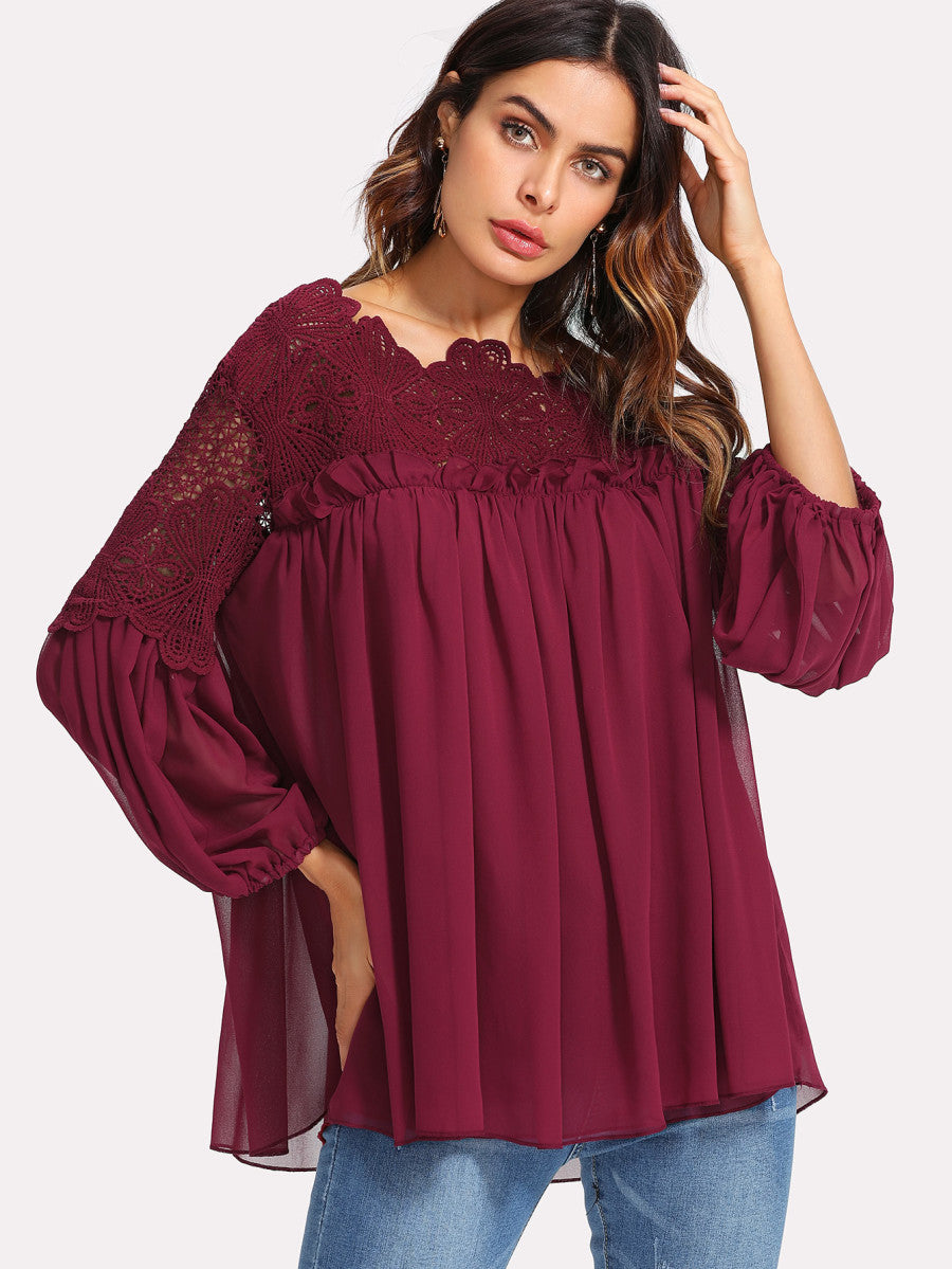 Lace Yoke Smock Top