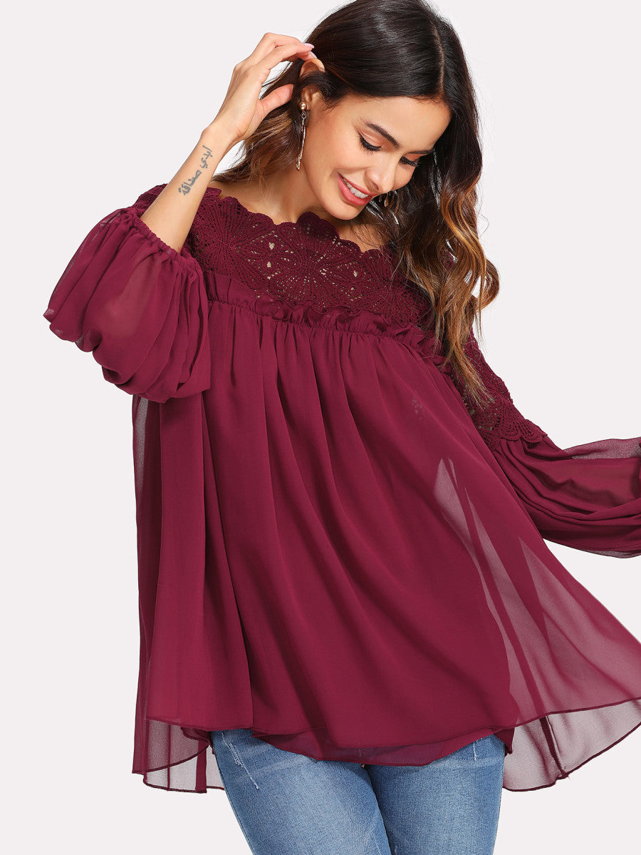 Lace Yoke Smock Top