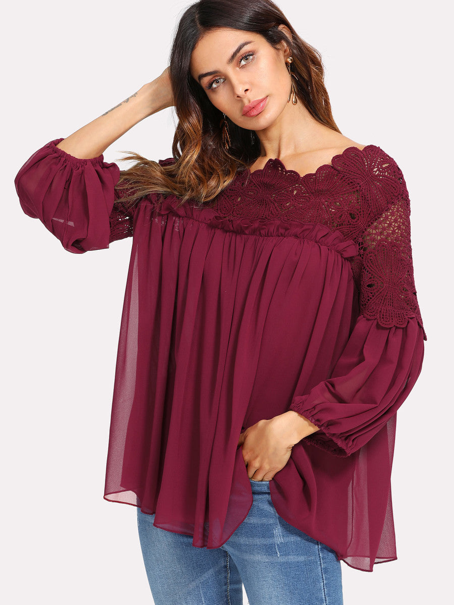 Lace Yoke Smock Top