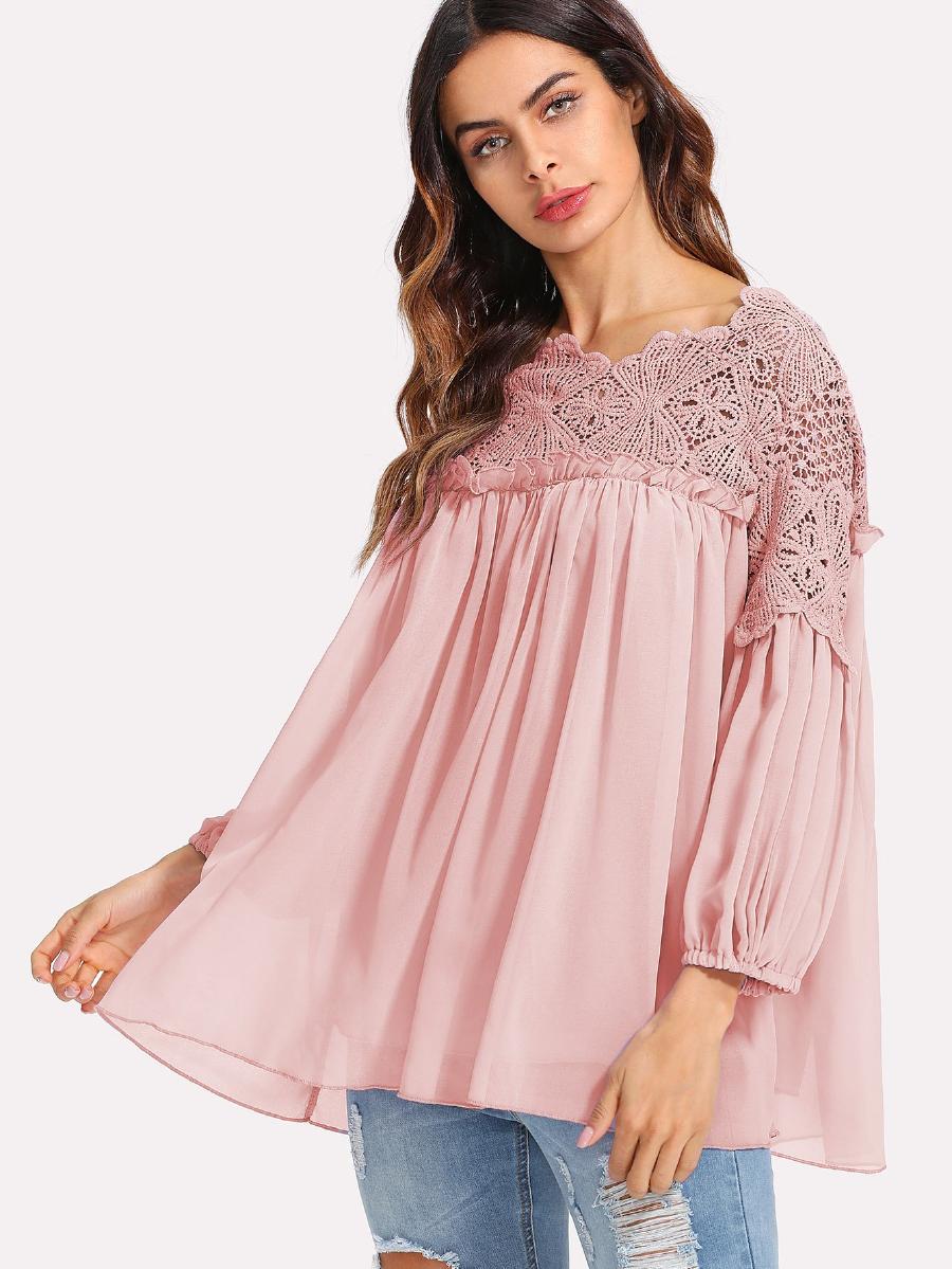 Lace Yoke Smock Top
