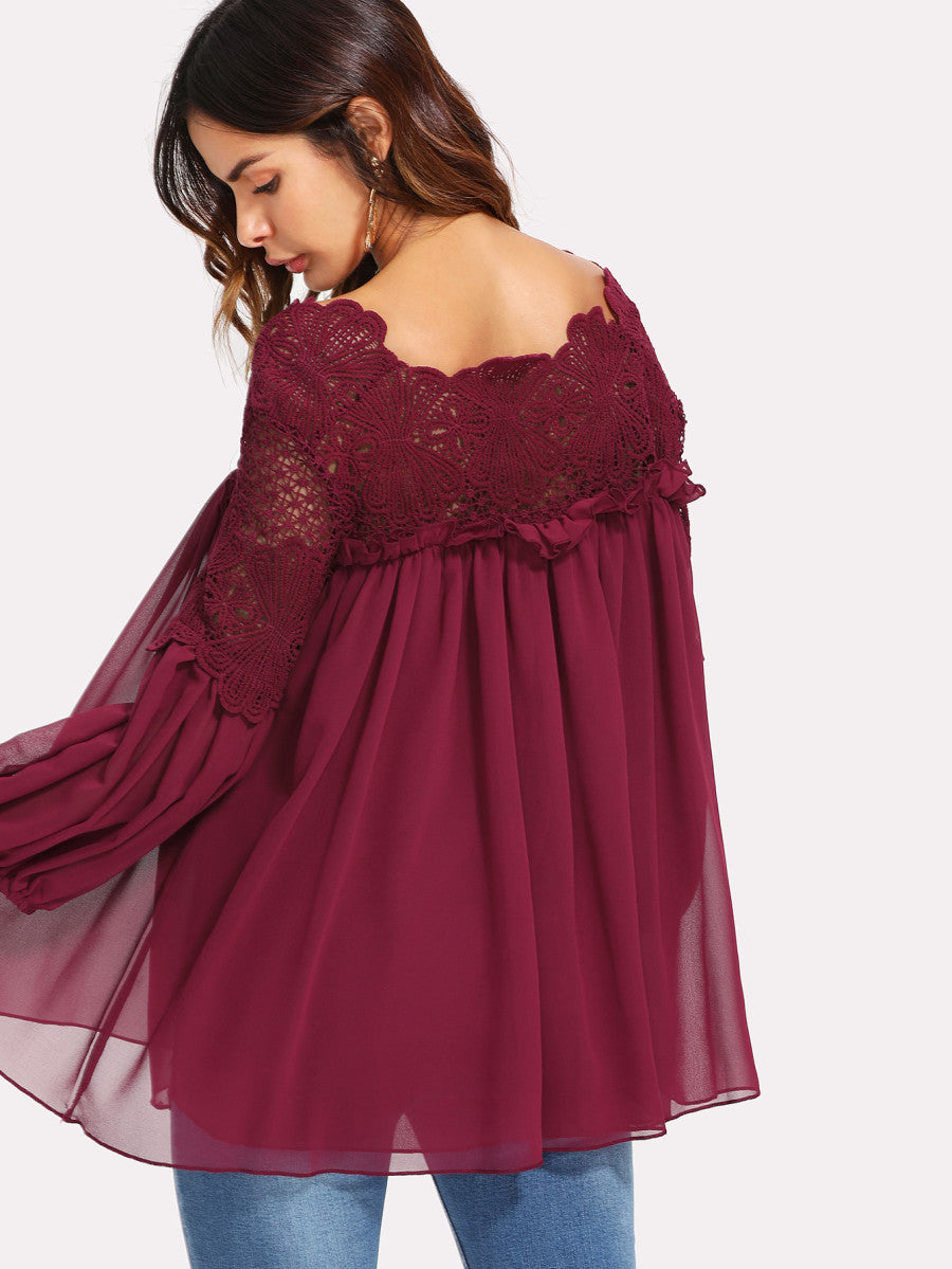 Lace Yoke Smock Top