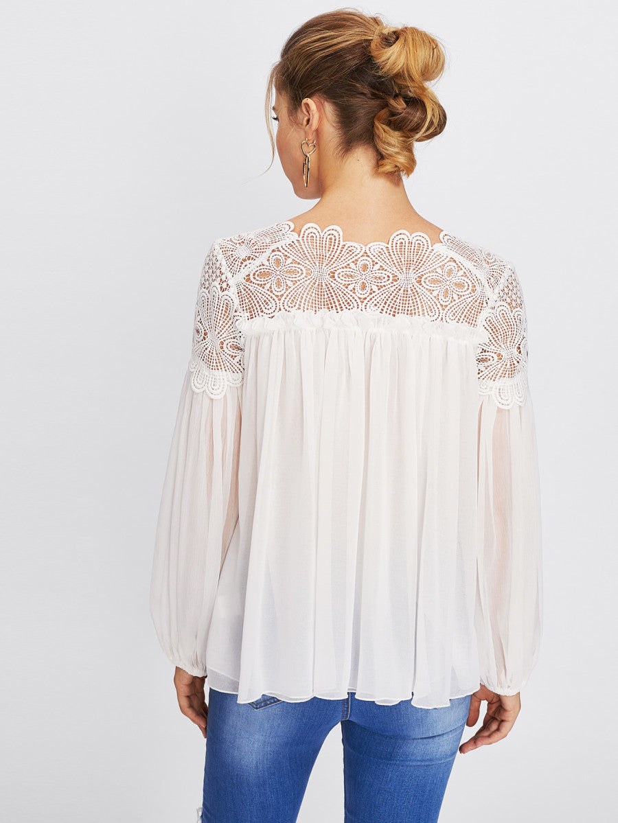 Lace Yoke Smock Top