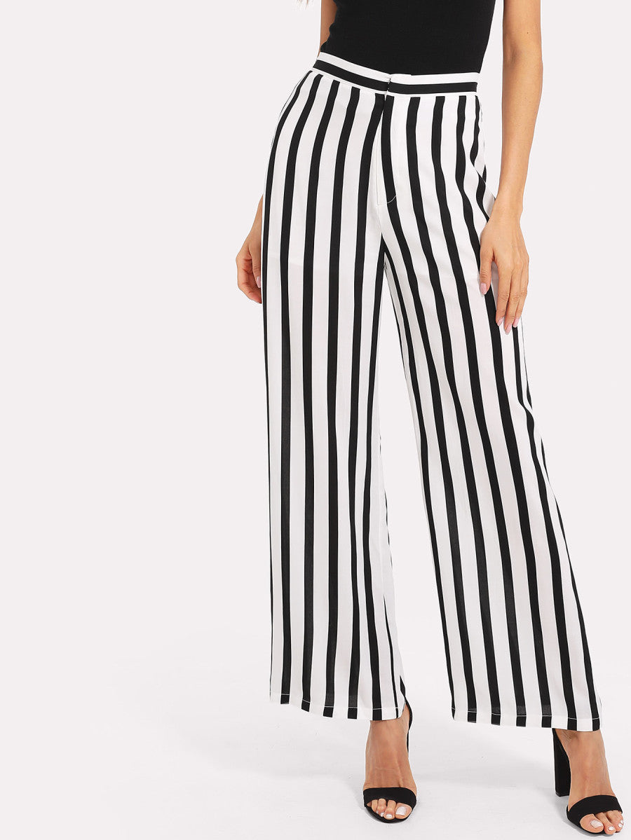 Vertical Striped Wide Leg Pants