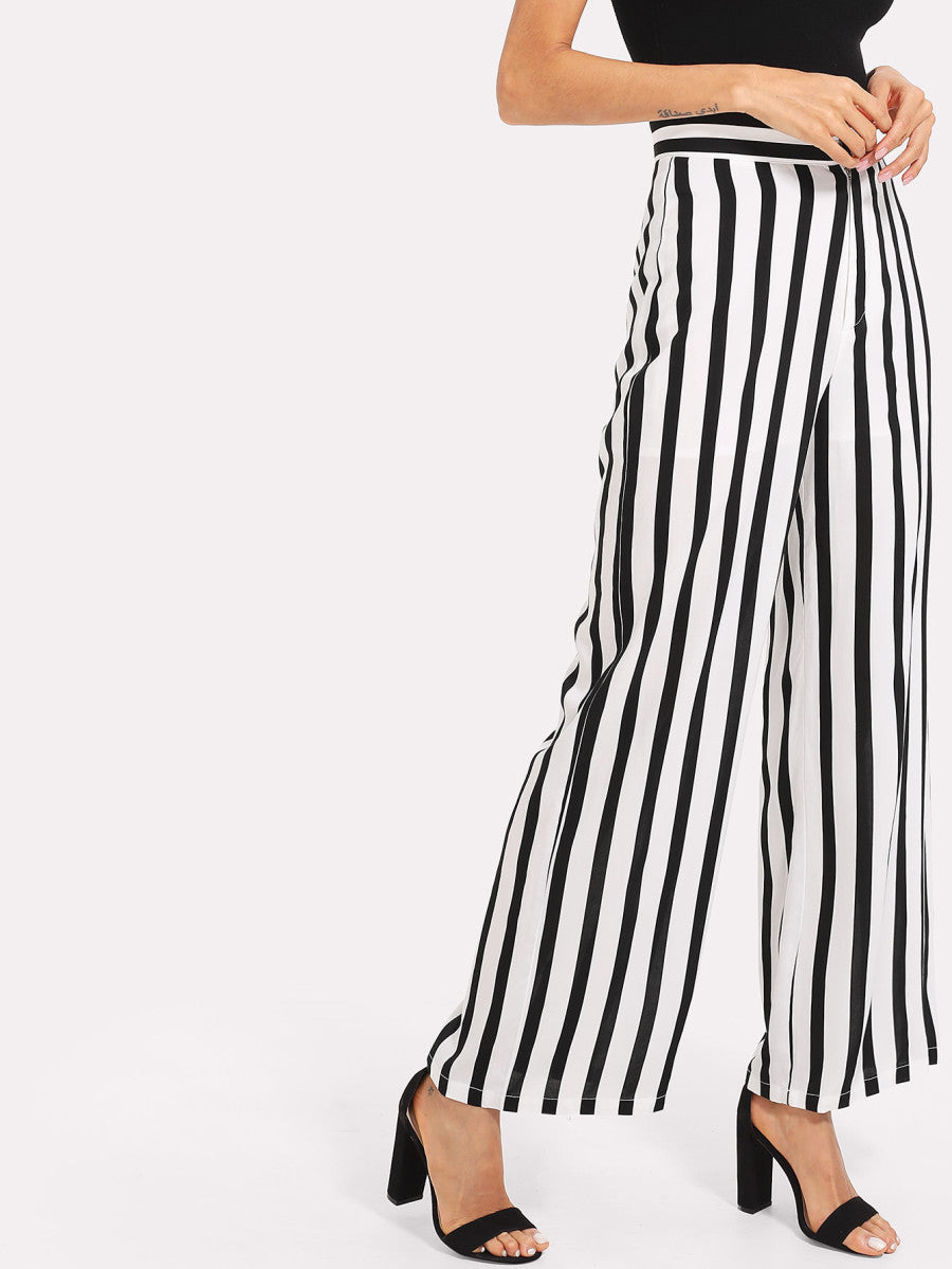 Vertical Striped Wide Leg Pants