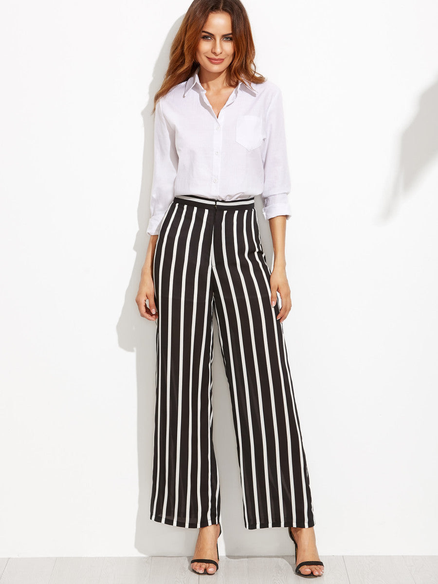 Vertical Striped Wide Leg Pants