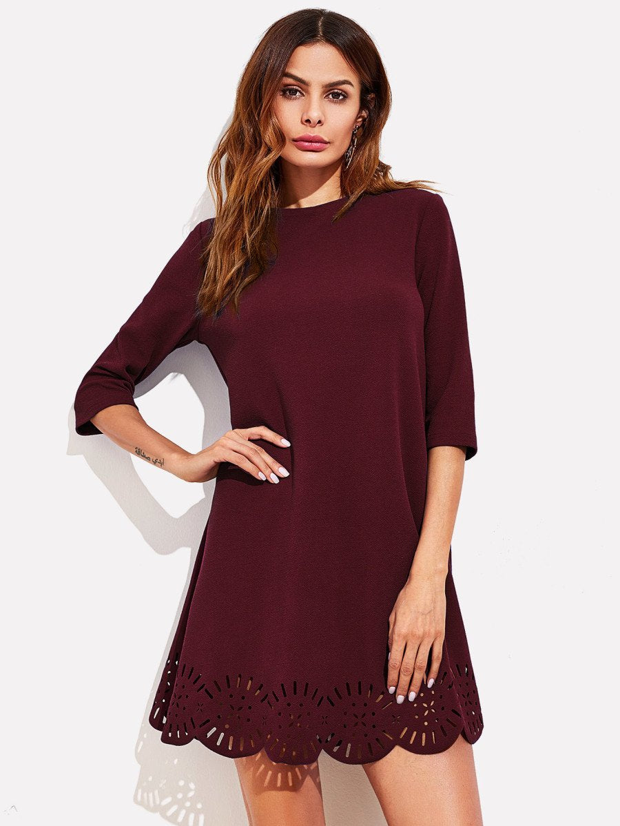 Scallop Laser Cut Hem Swing Dress