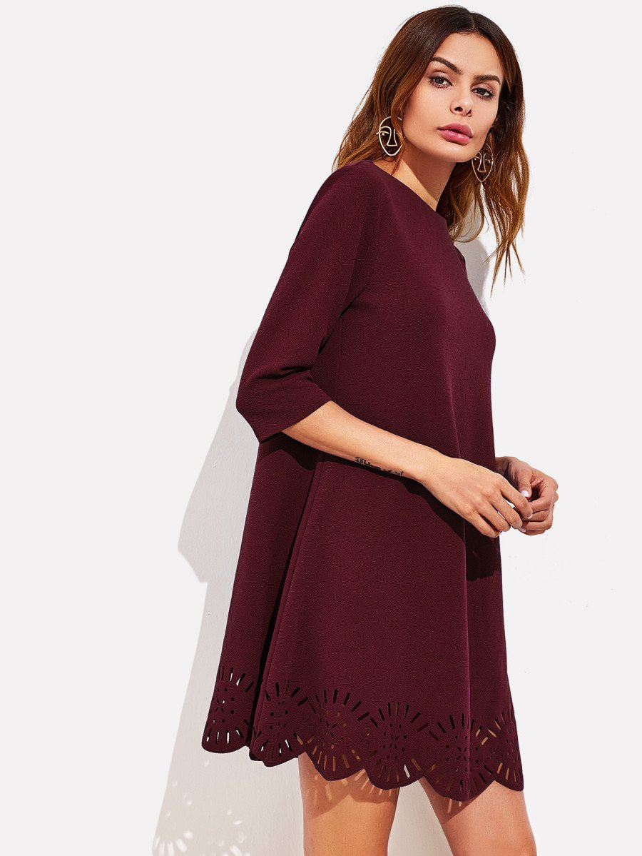 Scallop Laser Cut Hem Swing Dress