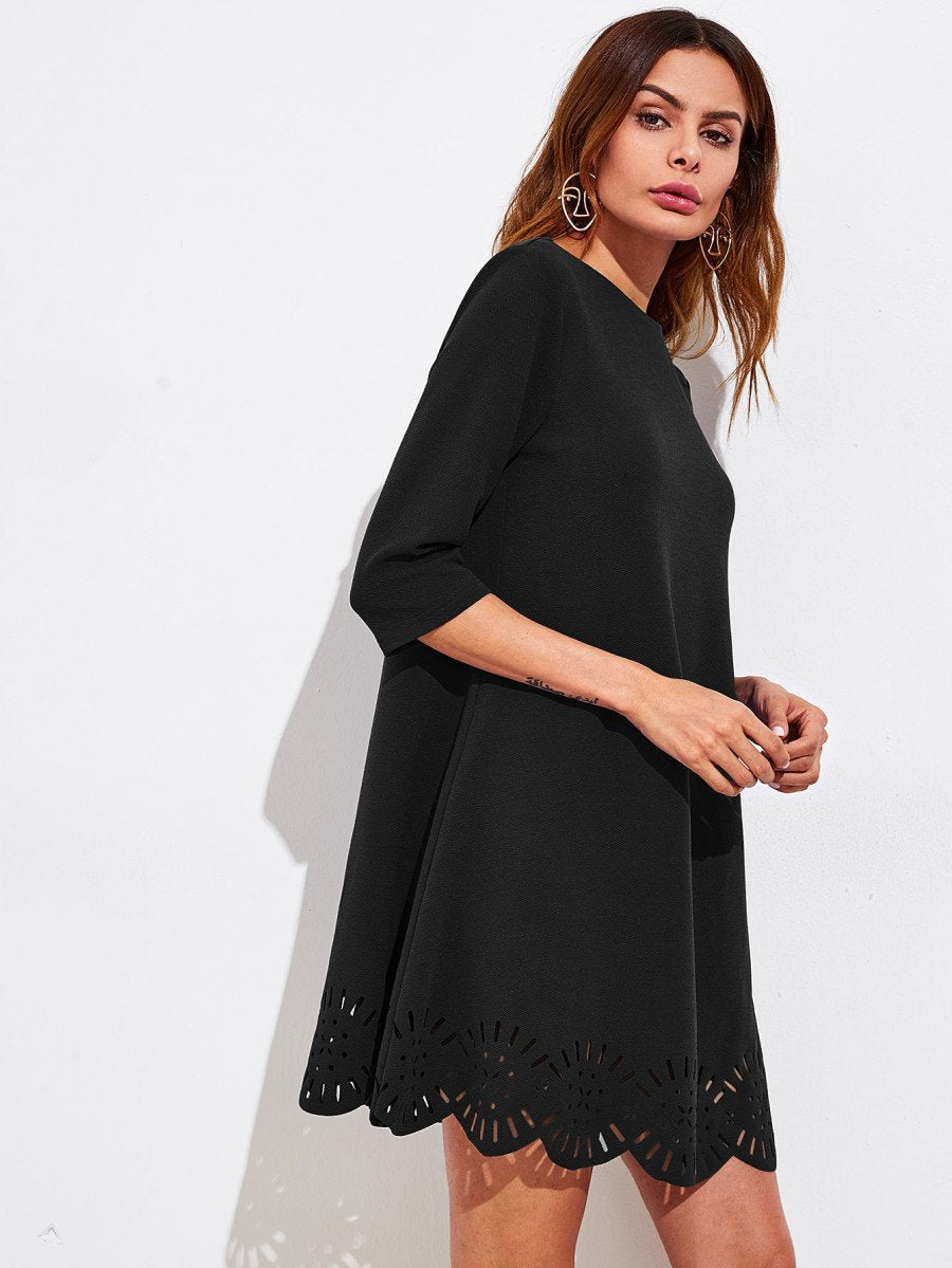 Scallop Laser Cut Hem Swing Dress
