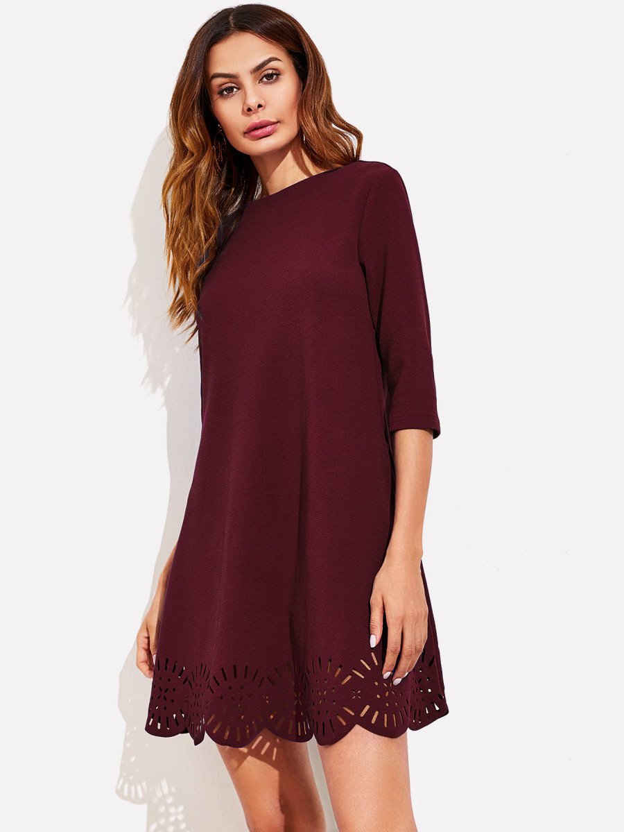 Scallop Laser Cut Hem Swing Dress
